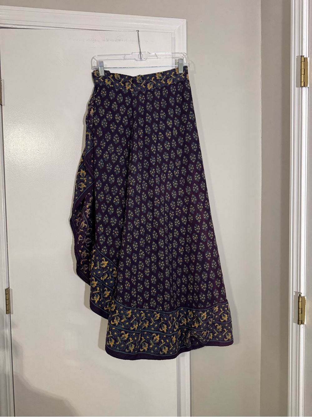Vintage asymmetrical wrap skirt deep purple base archival piece from Bibas